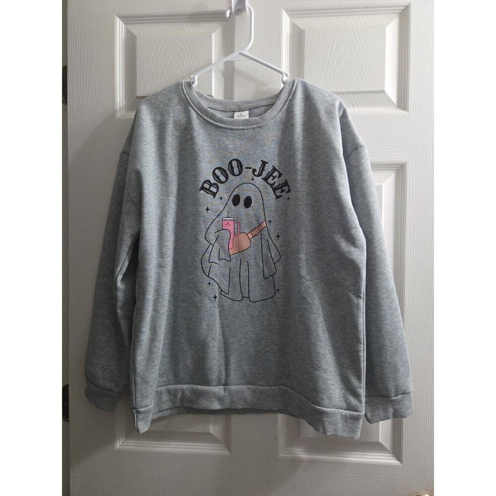 Women's Grey Boo-jee Ghost Halloween Sweater Light Grey Ghost Stanley Cup Funny